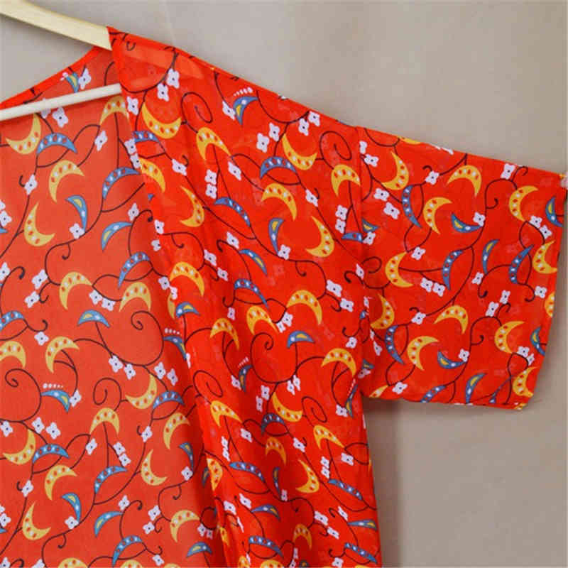 Arrivals Beach Cover up Chiffon Print Long Swimwear Robe de Plage Swimsuit ups Ethnic Beachwear Saida Praia #Q207 210420