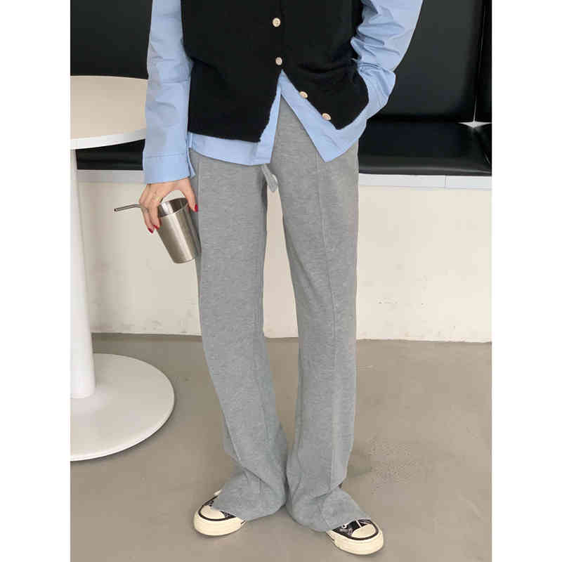 OL Vintage Elastic High Waist Wide Leg Pants Women Bottoms Autumn Winter Solid Casual Sweatpants Loose Trousers Femme 210421