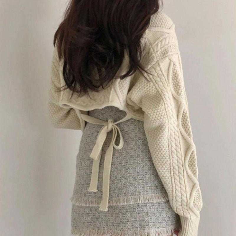 Yedinas Autumn Winter Sweater Women Sweaters And Pullovers Pull Femme Long Sleeve Lace Up Black Jumper Female Knitted Tops 210527