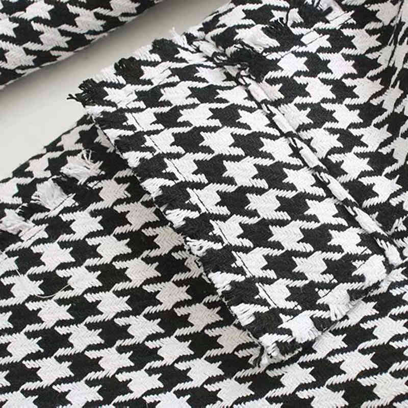 Fashion Houndstooth Blazer Women Elegant Tweed Coat Casual Double Breasted Suit Jacket Long Sleeve Blazer Female Chaqueta Mujer 210414