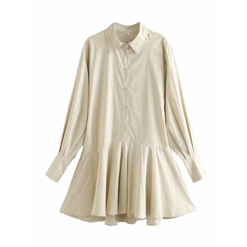 Elegant Woman Beige Loose Cotton Shirt Dress Spring Casual Ladies Oversized Lantern Sleeve es Female Chic Soft 210515