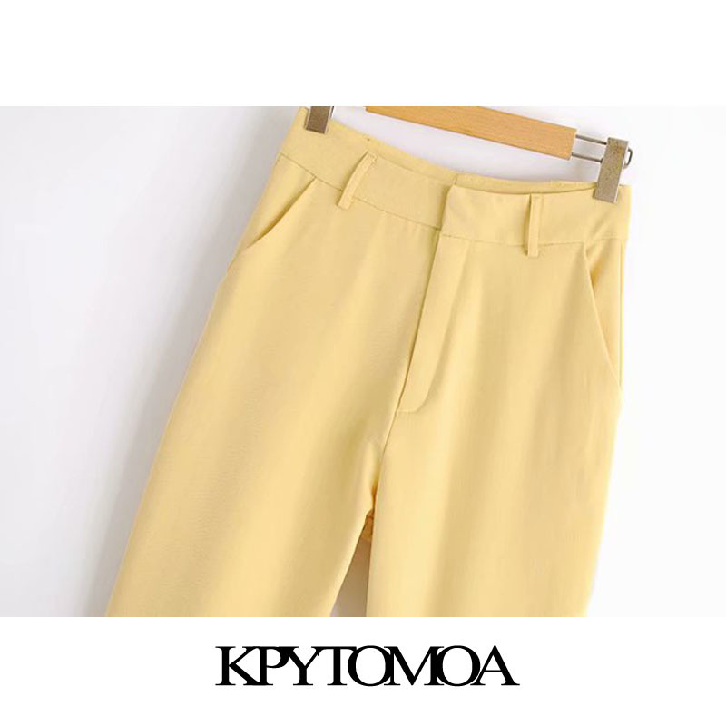 Women Chic Fashion Office Wear Straight Pants High Waisted Zipper Fly Pockets Female Ankle Trousers Mujer 210420