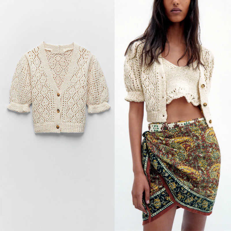 Za Knit Cardigan Sweater Women Short Puff Sleeve V Neck Vintage Spring Cropped Sweaters Woman Hollow Out Knitted Top 210602, As picture
Za Knit Cardigan Sweater Women Short Puff Sleeve V Neck Vintage Spring Cropped Sweaters Woman Hollow Out Knitted Top 210602, As picture
