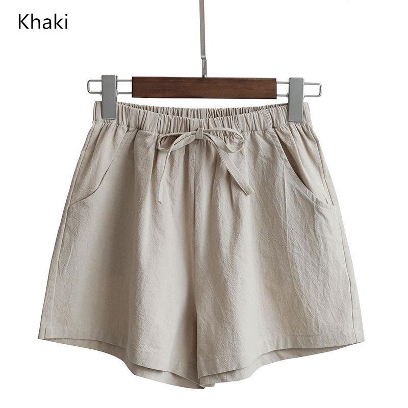 Women Summer Wide Leg Shorts Female Loose Cotton Solid Bow Candy Color Casual Elastic Waist Student Bottom Women's