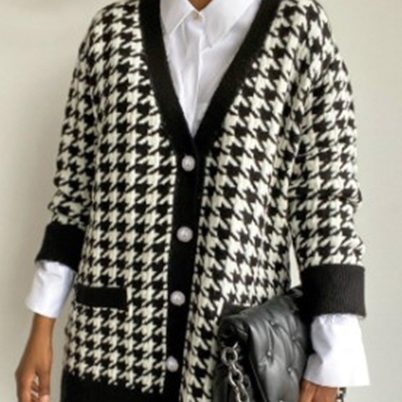V Neck Women Jackets Button Black Houndstooth Cardigan Long Sleeve Sweater Autumn Winter Knitted Loose Oversized Jumper Casual WG-WT37014, Black;brown
V Neck Women Jackets Button Black Houndstooth Cardigan Long Sleeve Sweater Autumn Winter Knitted Loose Oversized Jumper Casual WG-WT37014, Black;brown