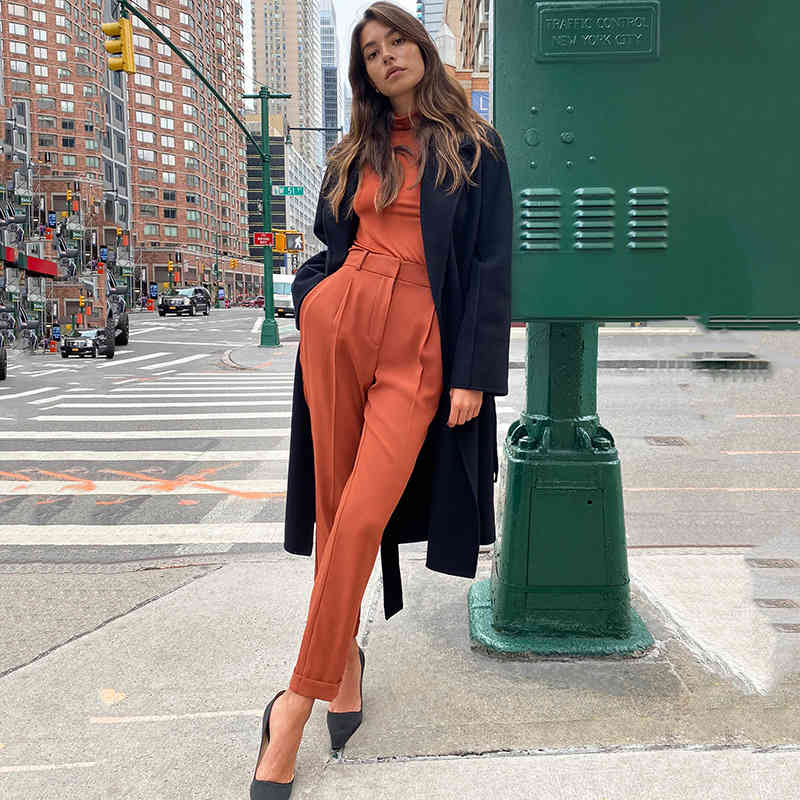 Women Pants Capris Temperament Trousers High Waisted Suit All Match Ankle-Length Fashion Black 210513