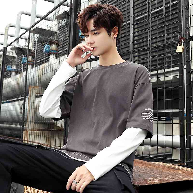 Men's long sleeve t-shirt 2020 autumn cotton round neck fake two-piece youth top Korean slim lining men's, Black
Men's long sleeve t-shirt 2020 autumn cotton round neck fake two-piece youth top Korean slim lining men's, Black