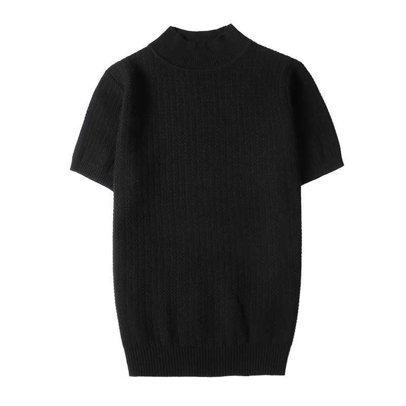 Autumn Short Sleeve Knitted Sweater Men Clothing All Match Slim Fit Stretched Turtleneck Casual Pull Homme Pullovers 210818