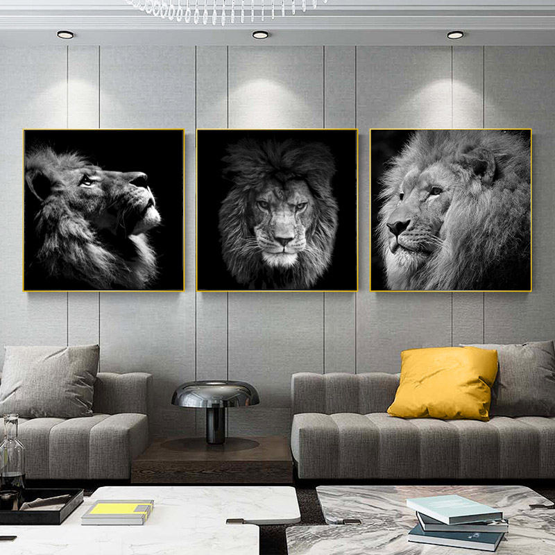 Black White Lion Pictures Wall Art Paintings For Living Room Canvas Printings Modern Animal Decoration No Frame