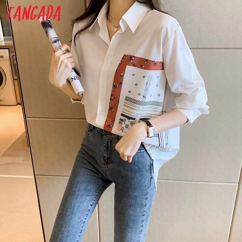 Spring Women Patchwork Print Oversized Blouse Long Sleeve Chic Female Office Lady Shirt Blusas Femininas WF30 210416