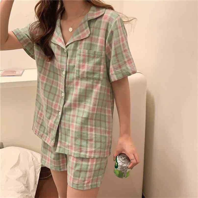 Korean High Quality Girls Sleepwear Plaid All Match Brief Sweet Homewear Summer Women Thin Loose Pajamas Sets 210525, Photo color
Korean High Quality Girls Sleepwear Plaid All Match Brief Sweet Homewear Summer Women Thin Loose Pajamas Sets 210525, Photo color