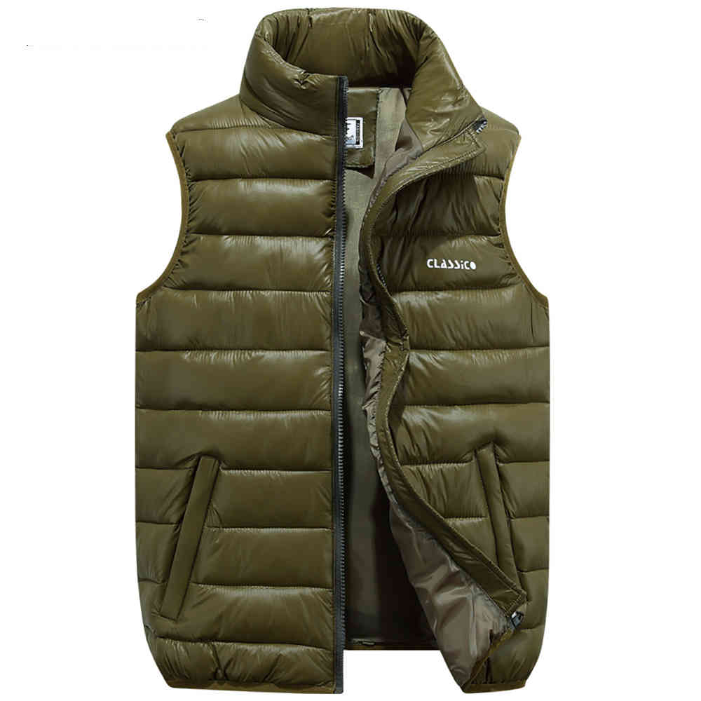 Winter Men's Sleeveless Jacket Big Sizes Black Vest Autumn Casual Warm Thick Coats Male Cotton-Padded Fashion Men Waistcoat Vest 210518