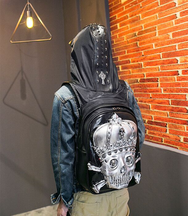 leather shoulder bag men and women 3d Wolf head personality travel backpack high quality girls boys schoolbags