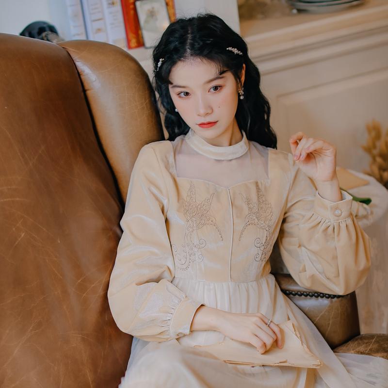 Fashion Women's Clothing Autumn Stand Vintage Full Mid-Calf Dresses Casual