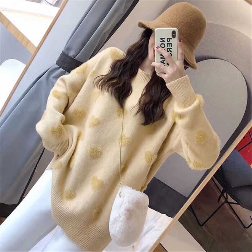 Sweater women's loose jacket fall winter love pullover long sleeve lazy style net red fashion retro knit top sale 211007