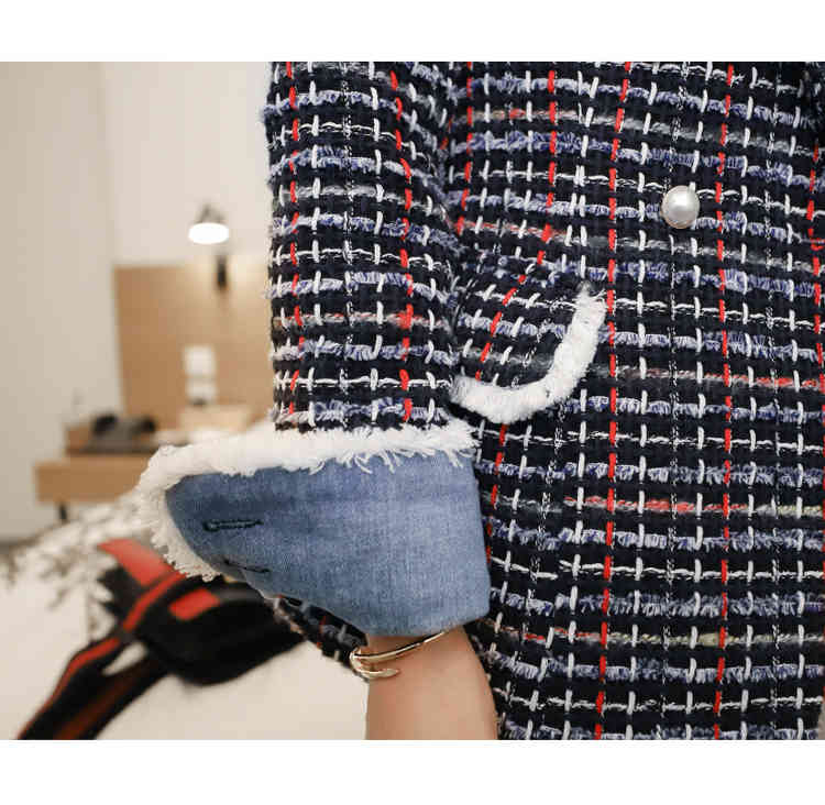 High Quality Winter Women Plaid Tweed Coat Office OL Wool Blends Double Breasted Long Sleeve Jacket Casaco Feminino 210518