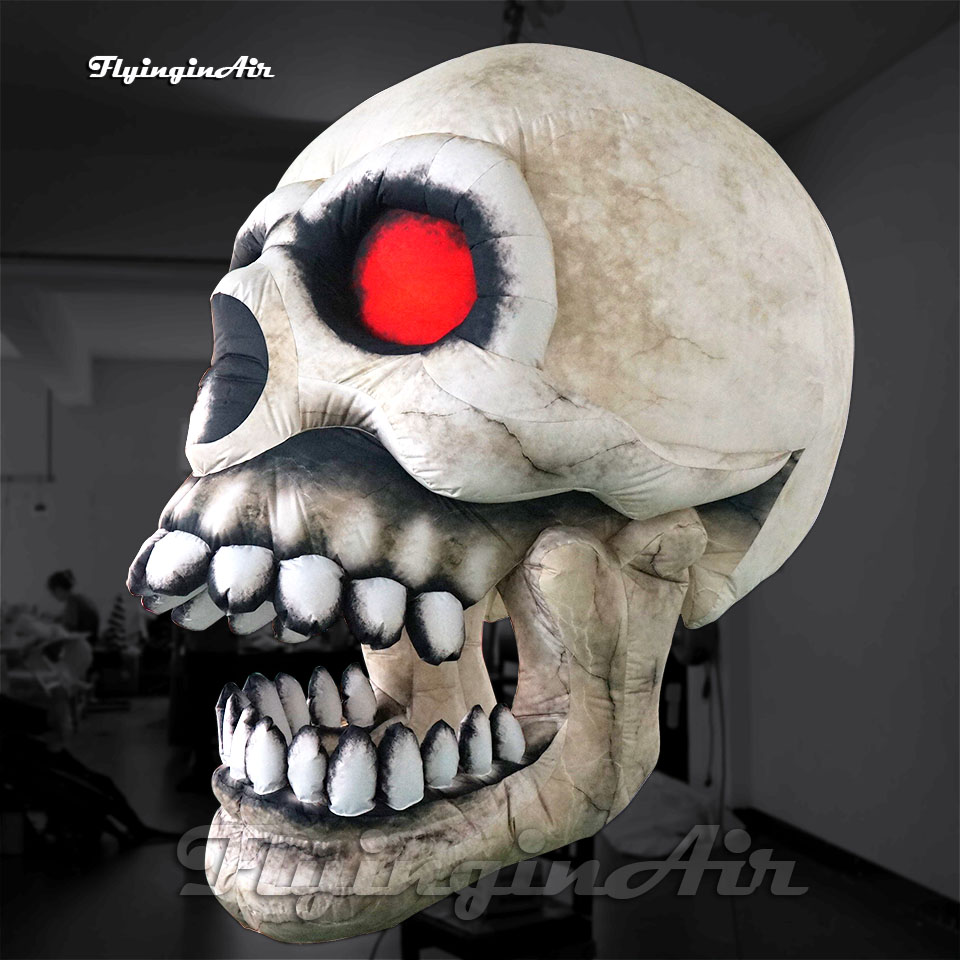 Halloween Decorative Hanging Inflatable Skull Balloon Full Printing Devil Head Bone Model Lighting Air Blown Cranium With LED Light For Carnival Night