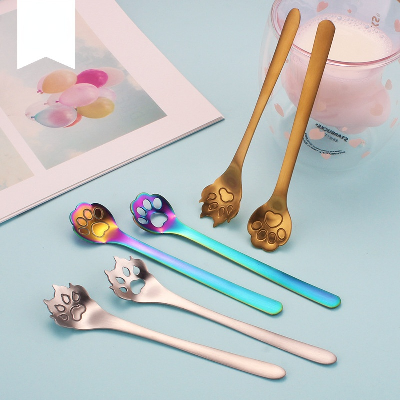 Cute Dog Paw Spoon Stainless Steel Dinnerware Cartoon Cat Claw Golden Tableware Dinner Decorations Coffee Tea Spoons от DHgate WW