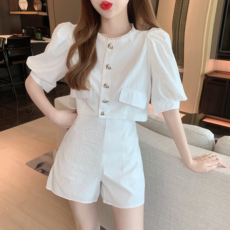 Jumpseau pour femmes Rompers Petit parfum Pantalon de parfum Support de la mode coréenne Deux pièces Ensemble Femmes Crop Top Sleeve Shirt Chemis