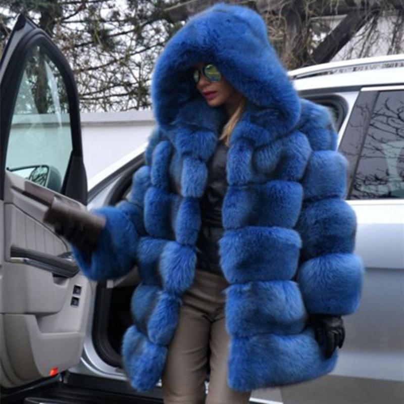 Winter Thick Warm Faux Fur Coat Women Plus Size Hooded Long Sleeve Jacket Luxury Bontjas Furry Womens Women's &