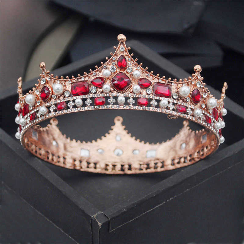 Baroque Royal King Diadem Men Crystal Pearls Metal Tiaras Wedding Crown Hair Jewelry Big Head Ornaments Prom Party Accessories 211006