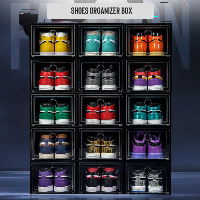 3PCS Clear Plastic Shoebox Sneakers Basketball Sports Storage Box Dustproof High-tops Organizer Combination Shoes Cabinets X0803