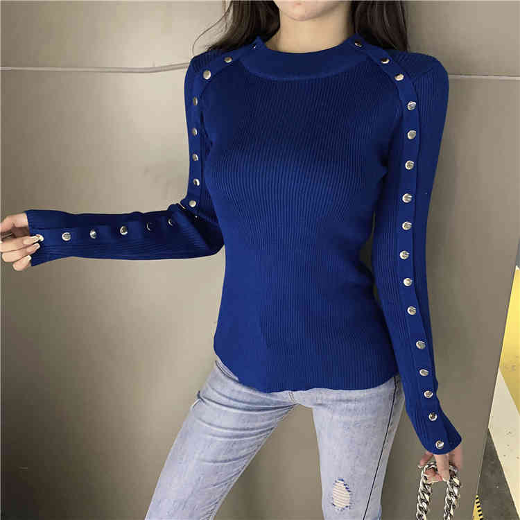 Women Autumn Korean Fashion Long Sleeve Pullover Lady Sweater Slim Black Bottoming 210519