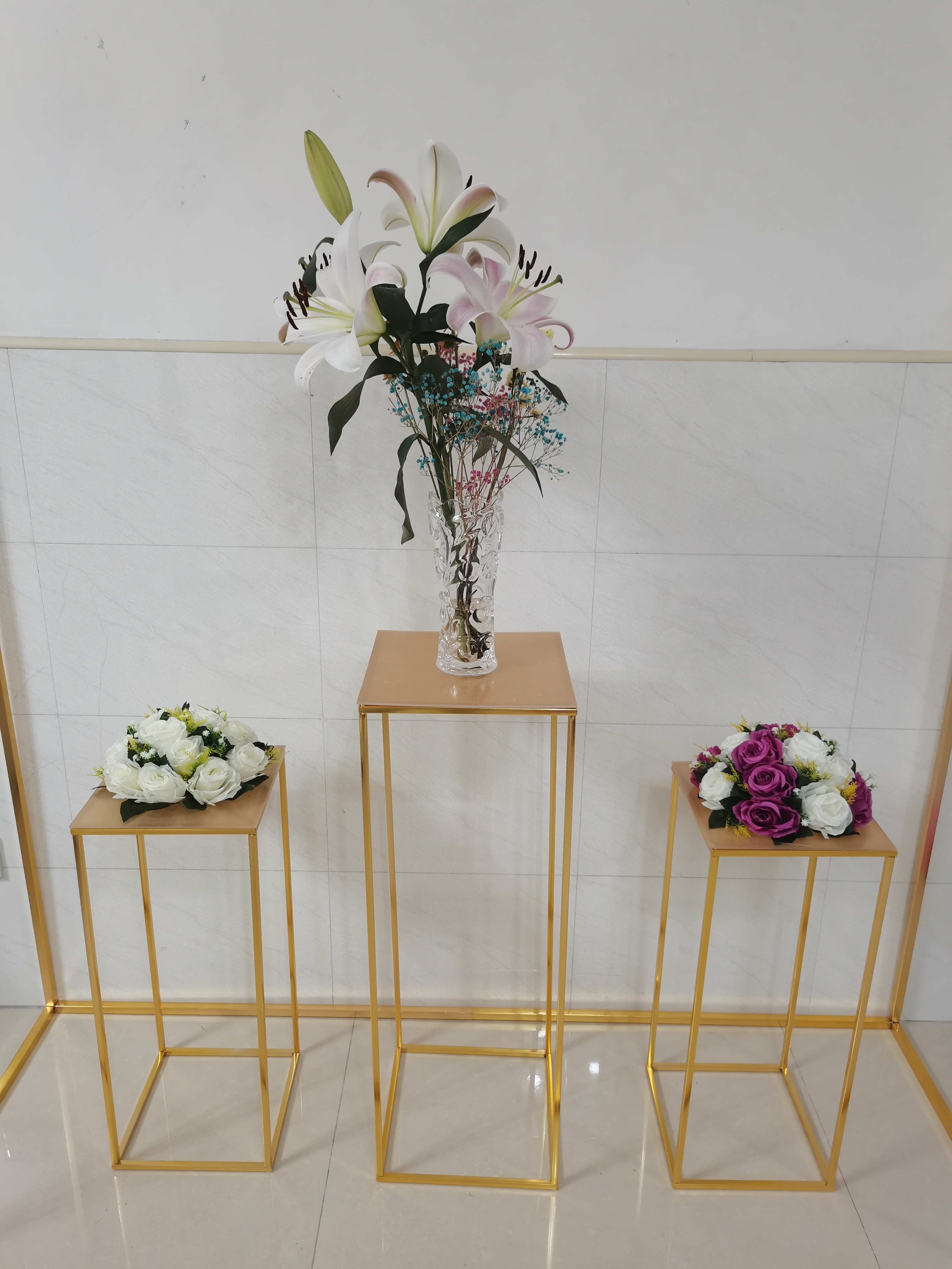 Shiny Gold Rectangle Arch with Plinths Welcome Sign Rack Wedding Decoration Pergola Flower Balloon Backdrops Stand Metal Frame Party Home DIY Backgrou