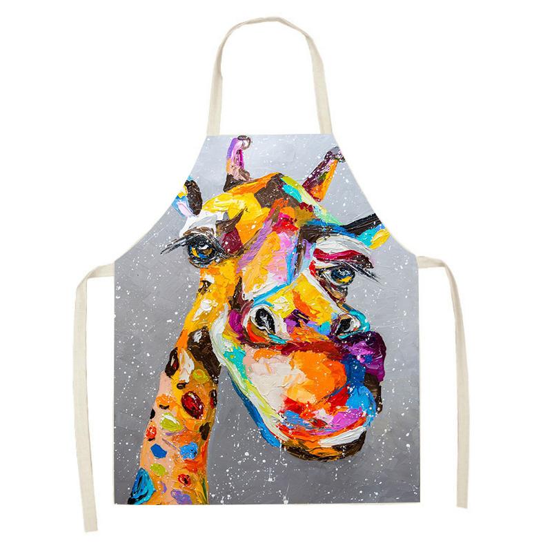

Aprons Graffiti Funny Giraffe Cartoons Linen Sleeveless Kitchen Women Pinafore Cooking Baking Waist Bib Home Cleaning Tools