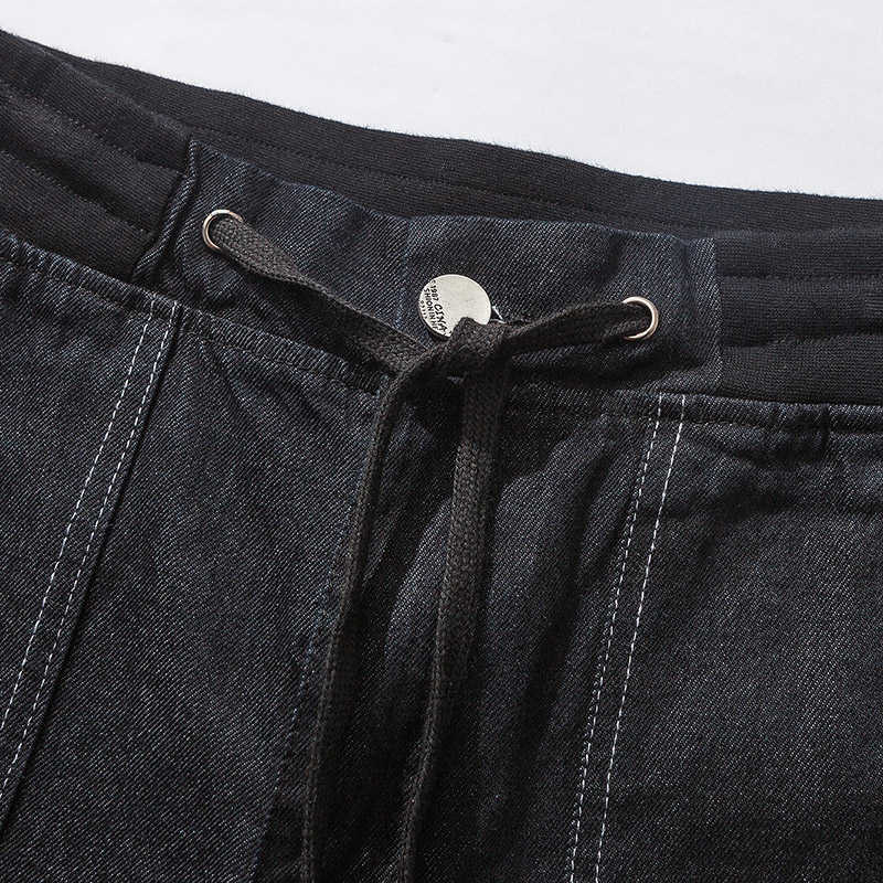 Japan Style Black Jeans Pants Men Pencil Jeans Harajuku Denim Harem Pants Male Elastic Waist Leg Opening Black Pants Fashion 210603