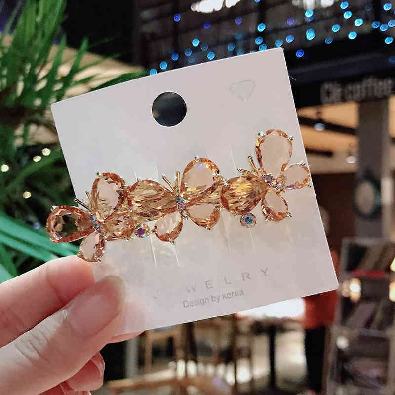Hair Accessories Jewelry Korean Fashion Crystal Butterfly pin Large Top Clip Spring Cute Women's Back pin Headdress