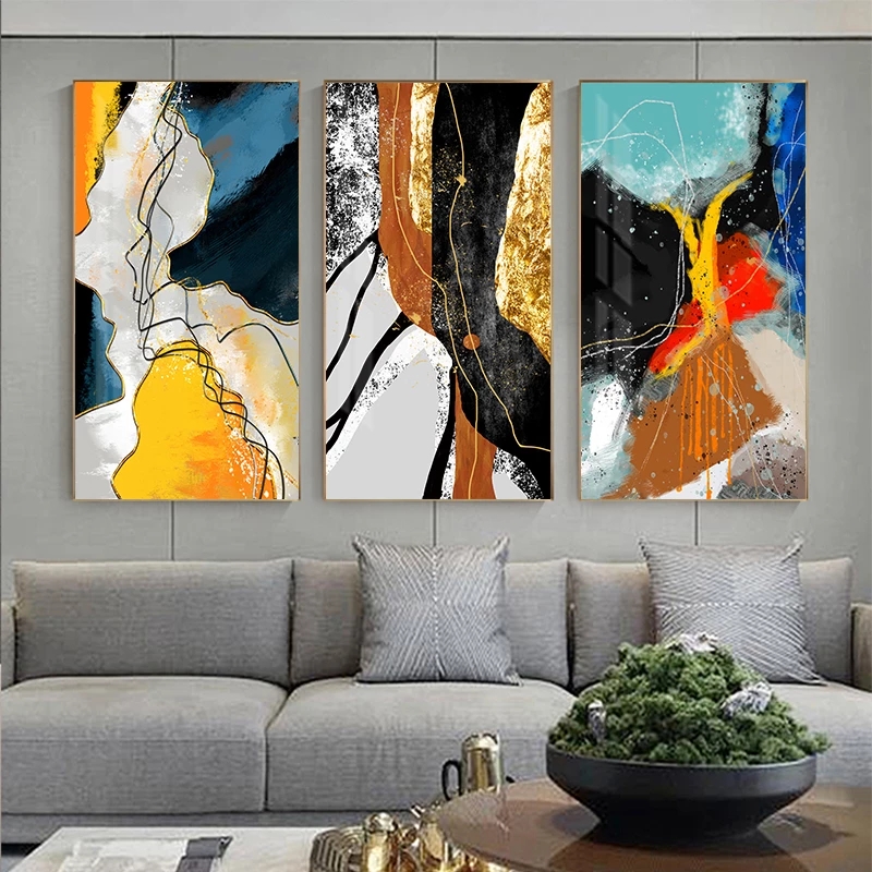 Golden Black Lines Poster Print Modern Abstract Yellow Blue Canvas Painting Nordic Red Fashion Wall Art Decor Picture Home Decor