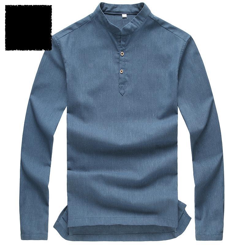 Mens Pullover Linen Cotton Shirts Full Sleeve Summer Breathable Quality Casual Slim Fit Solid TS-121 Men's