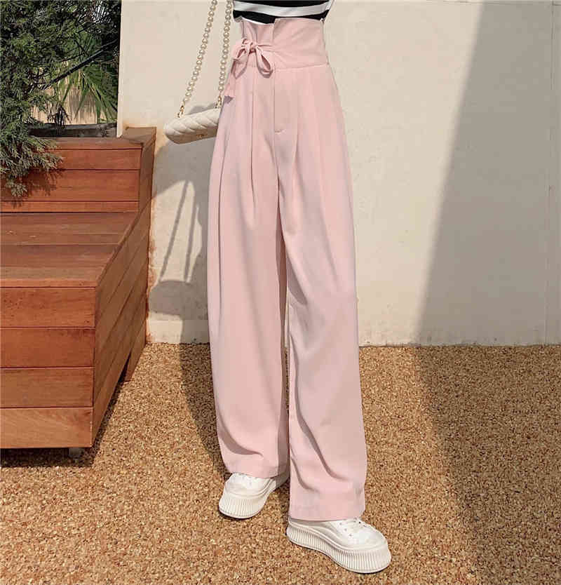 High Quality Summer 2 Piece Set Elegant Stripe Peter Pan Collar Puff Sleeve T-Shirt And Waist Wide leg pants Suit Female 210519