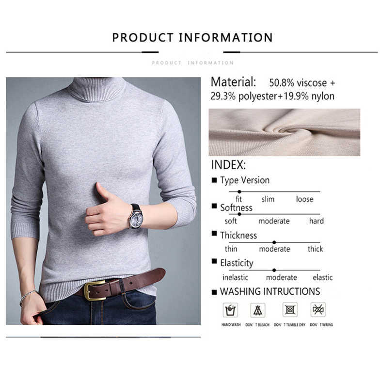TFETTERS Slim Thickened Men's Base Coat Turtleneck Sweater Men Sweater Black Sweater Knitwear Long Sleeve Slim Sweaters 210818