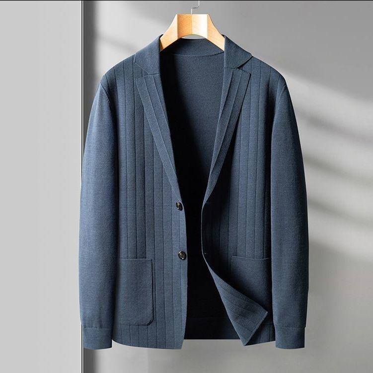 Men's Jackets Sweater Jacket Men Suit Collar Knitted Cardigan Spring Leisure Solid Color Stripe Jacquard Trend Coat Streetwear