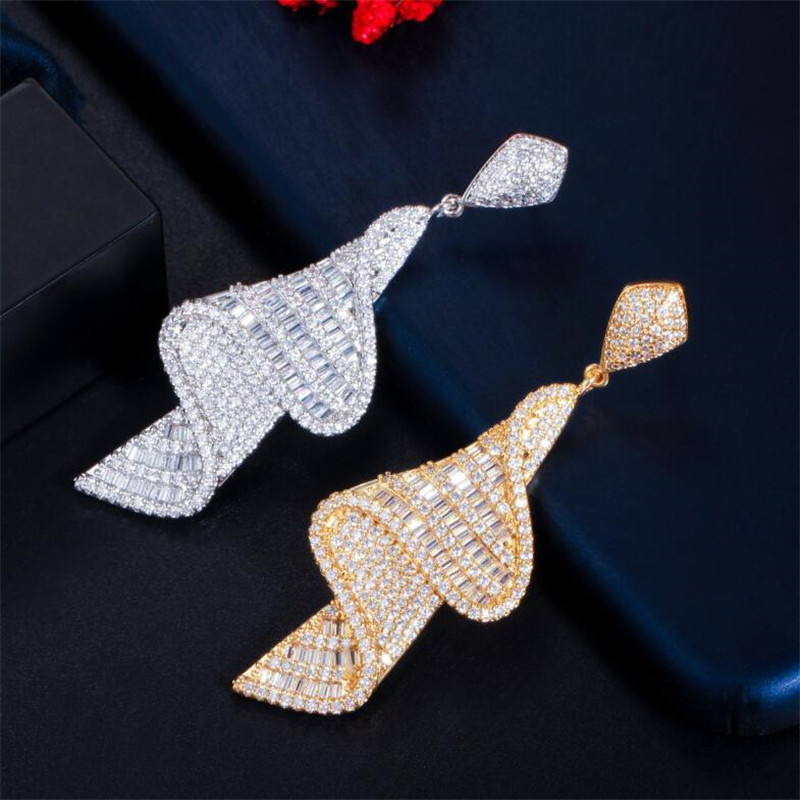 Sparkling Dangle Earrings: Princess Cut Topaz & Cubic Zirconia in Sterling Sier Free shipping