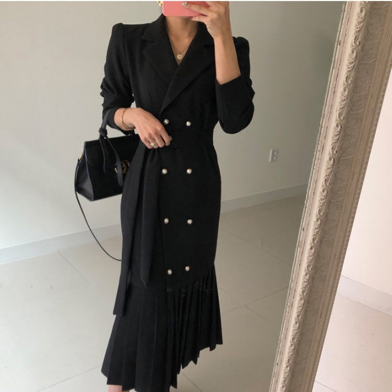 Long Trench Dress Women Suit Color Sleeve Minimalist Fashion Career OL Maxi Dresses High Quality Vestidos 210421