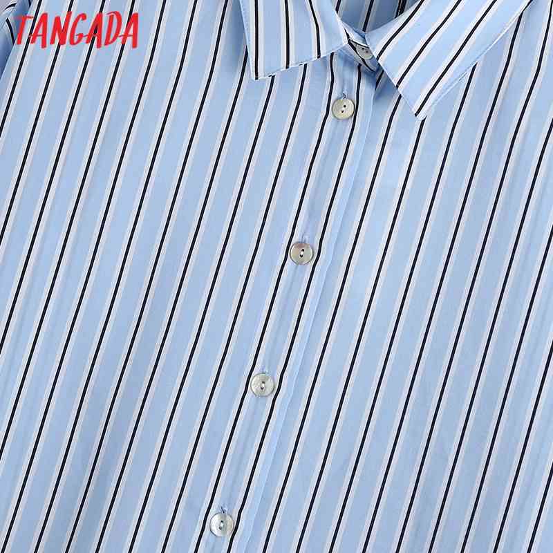 Fashion Women Striped Print Shirt Pocket Long Sleeve Ladies Midi Dress with Slash BE601 210416