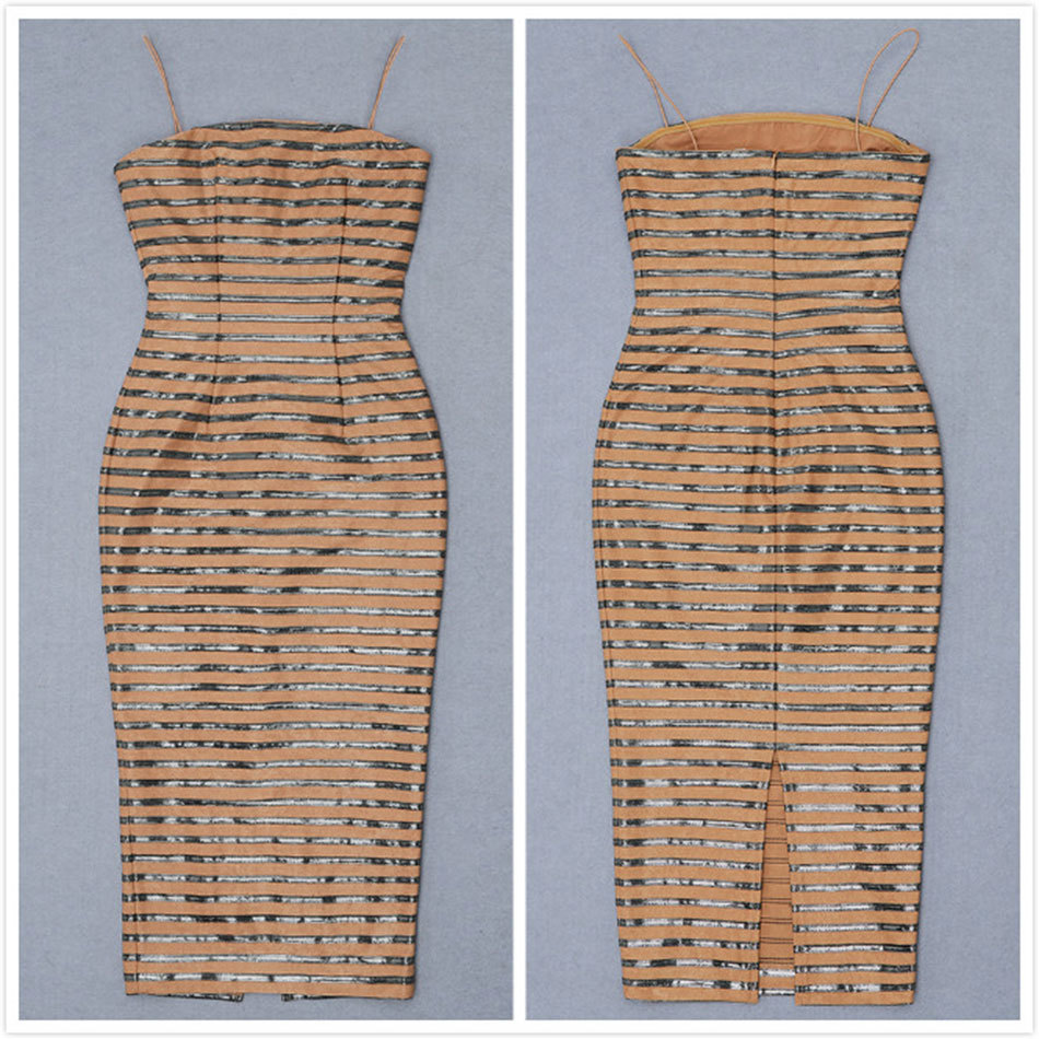 Free Spring Women Sleeveless Spaghetti Strap Midi Dress Elegant Striped Bodycon Club Party Vestido 210524