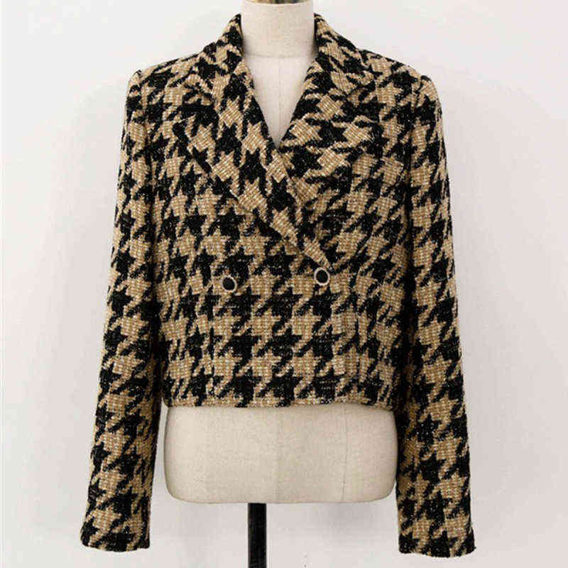 Colorfaith Autumn Winter Women's Blazers Jackets Checkered Korean Lady Wild Plaid Bling Short Tops JK1292 211122