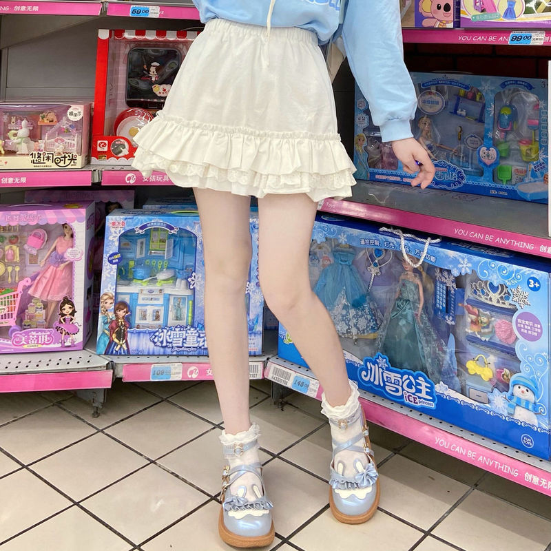 KOSAHIKI High Waist Mini Skirt Japan Cute Sweet Faldas Mujer Moda Quality Lace Patch Pleated Skirts Women Summer Saia 220312