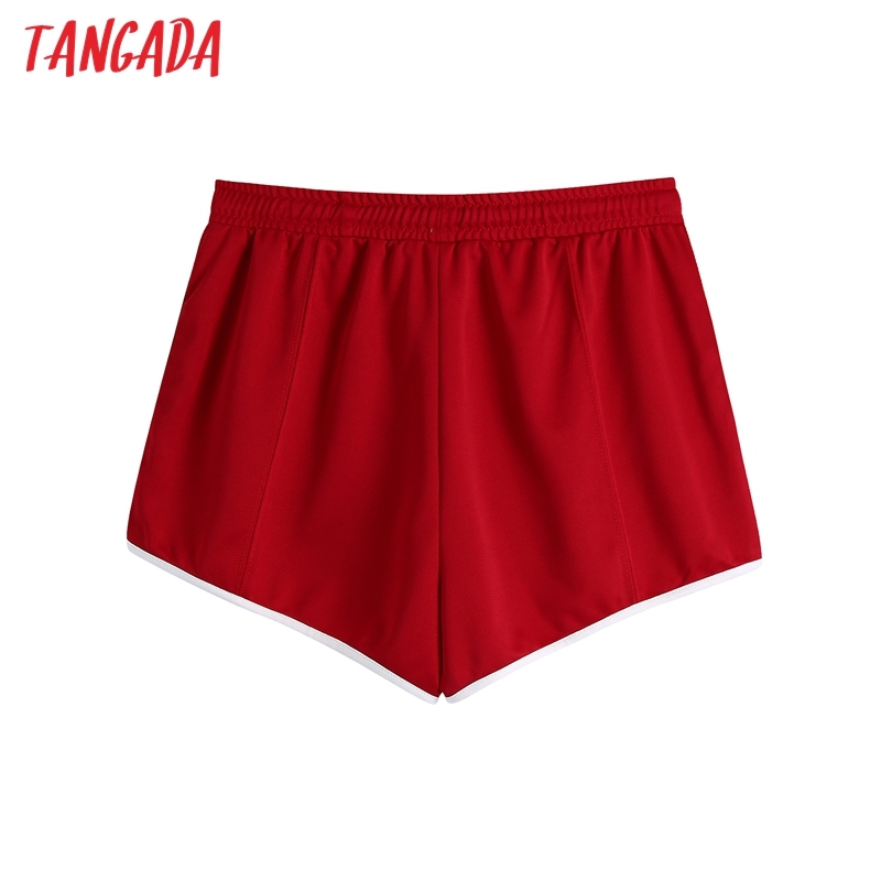 Women Fashion Red Shorts Vintage High Waist with Drawstring Female Short Pants Mujer BE505 210416