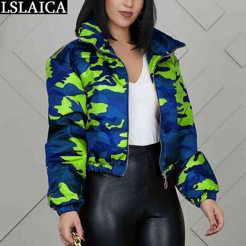 Arrival Ladies Toppies Long Sleeve Camouflage Print Winter Warm Coat Women Turn-down Collar Casual Fashion Jackets for 210515