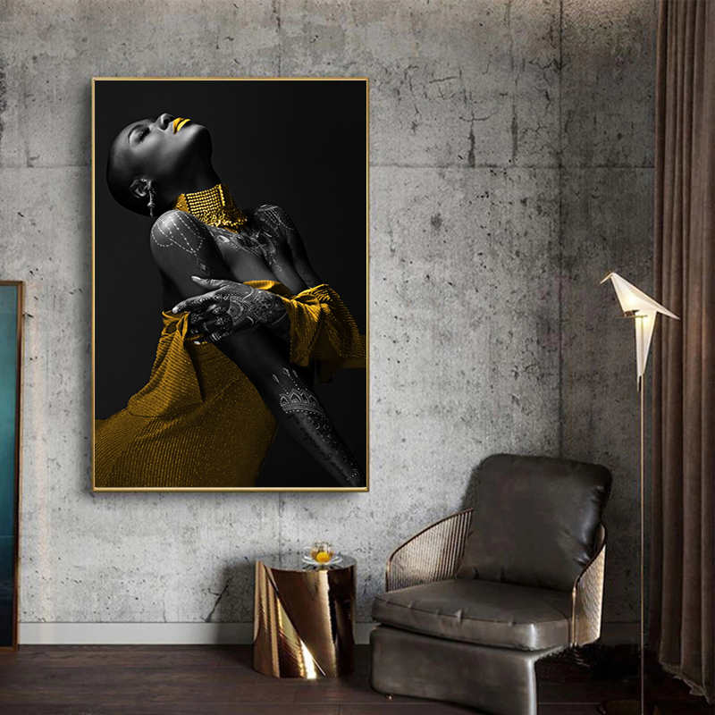 Black Woman Art Pictures Print Canvas Posters Sexy African Women Wall Art Scandinavian Oil Painting for Living Room Decoration