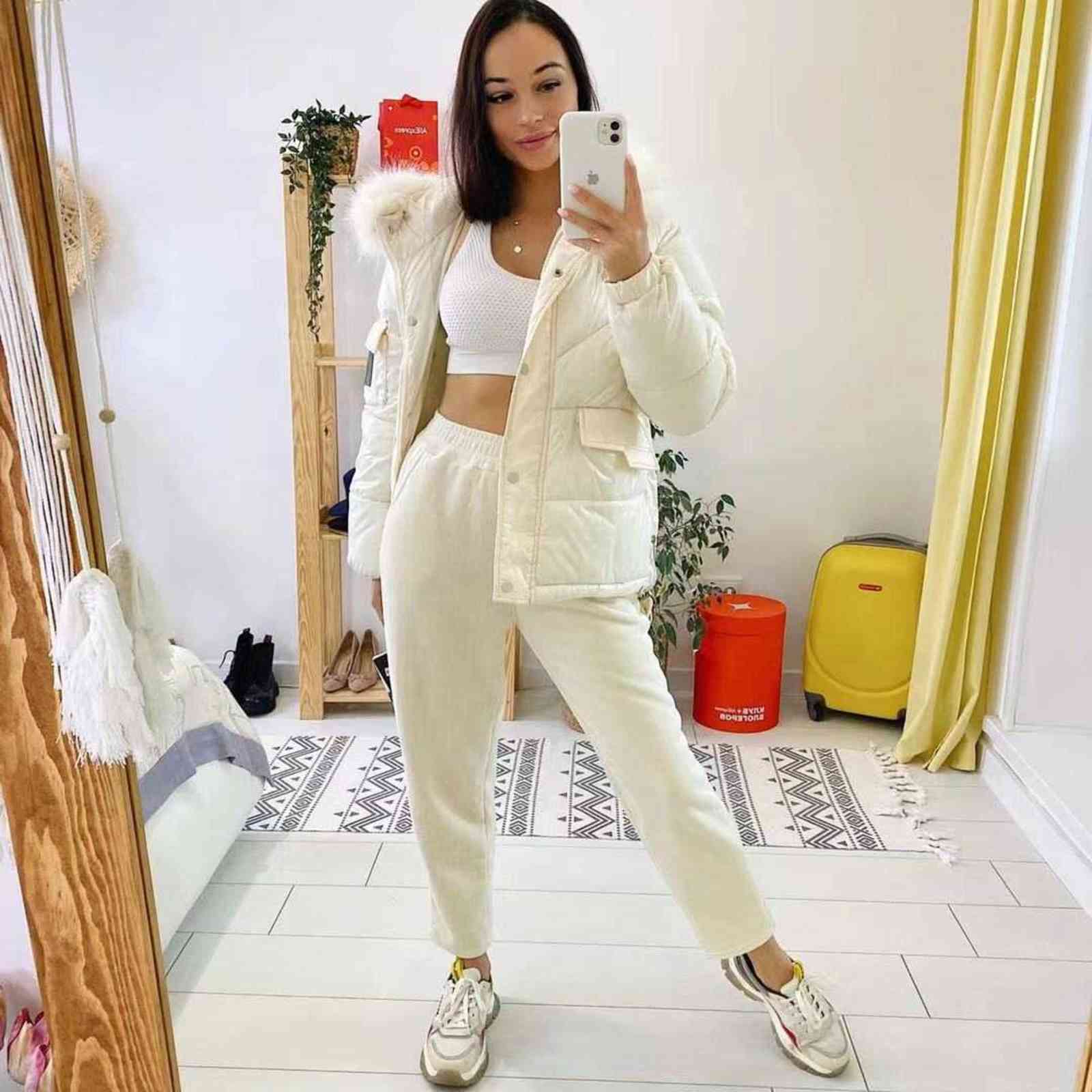 Women Corduroy Thick Pants Autumn Winter Casual Solid Fleece Inside Elastic Waist Harem AnkleLength Warm Trousers 211124Z