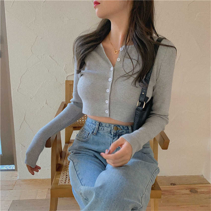 Korean Style O-neck Short Knitted Sweaters Women Thin Cardigan Fashion Sleeve Sun Protection Crop Top Ropa Mujer 211018