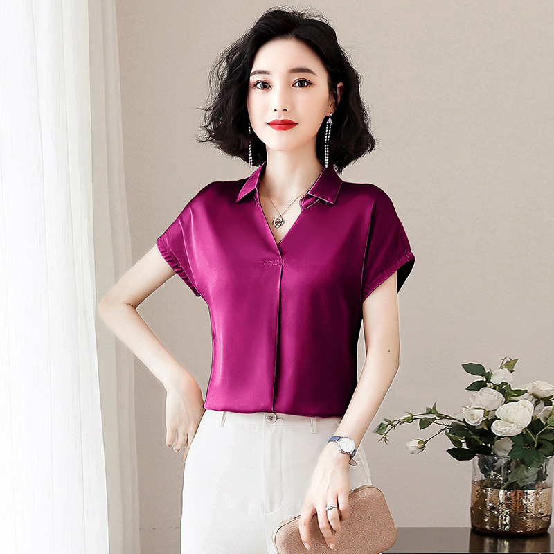 plus size chiffon blouse women s clothing v-neck office ladies short sleeve shirts tops 4510 50 210508