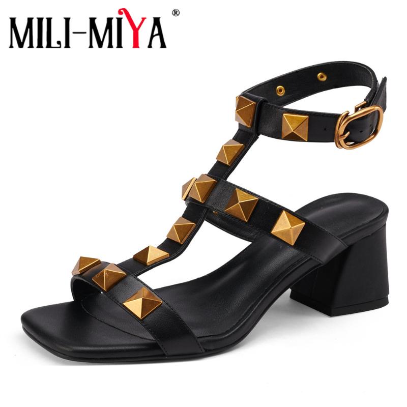 Sandals MILI-MIYA Fashion Rivet Design Women Cow Leather Square Heels Ankle Wrap Buckle Strap Round Toe Summer Shoes Handmade, Black
Sandals MILI-MIYA Fashion Rivet Design Women Cow Leather Square Heels Ankle Wrap Buckle Strap Round Toe Summer Shoes Handmade, Black