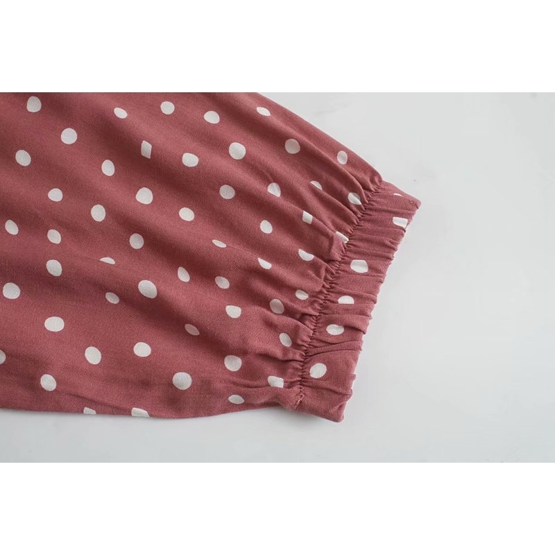 vintage hoho women long dresses summer red polka dot ladies shirt casual female knee-length girls chic 210430